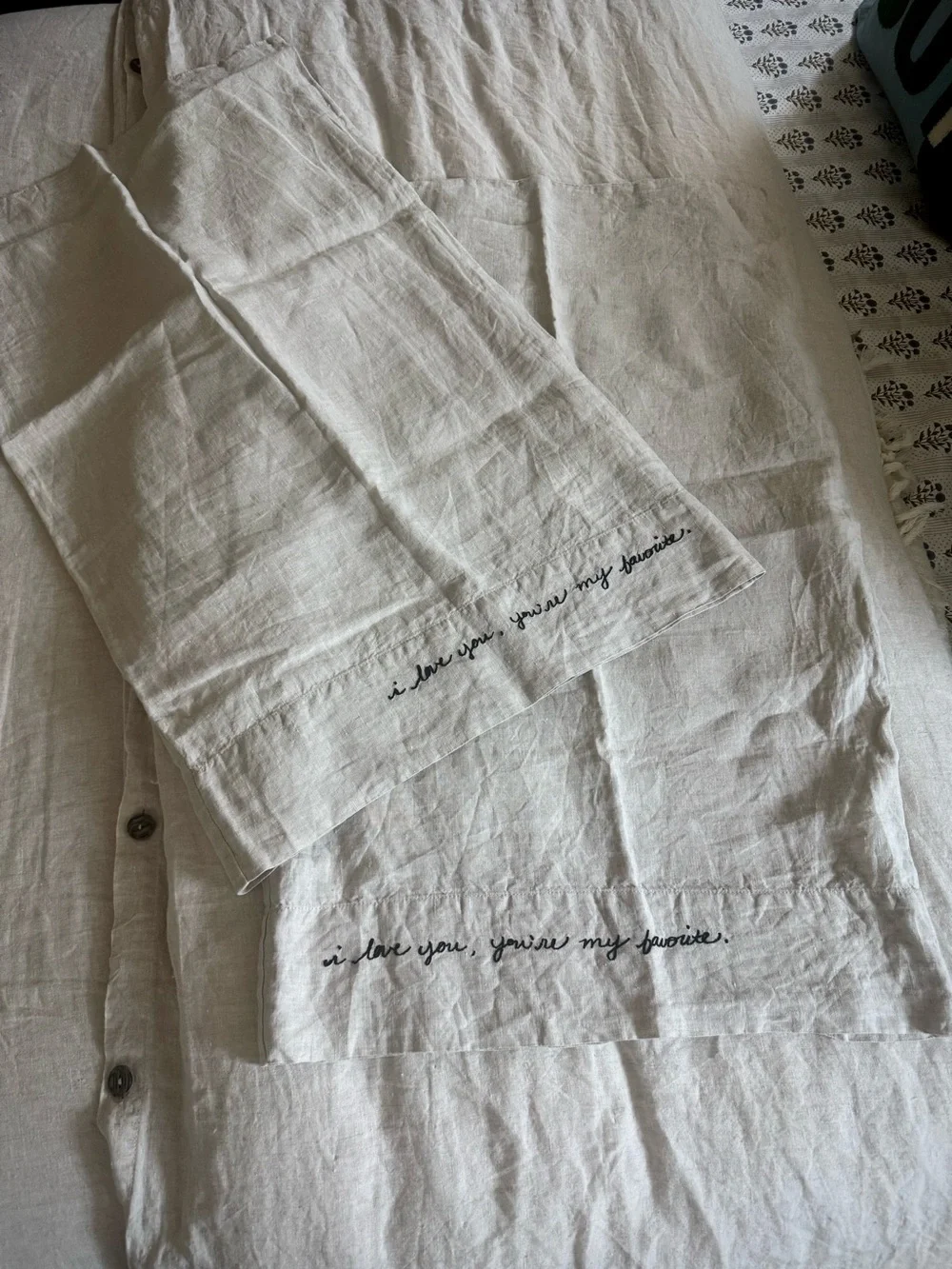 Pottery Barn Linen Embroidered Pillow cases (2)